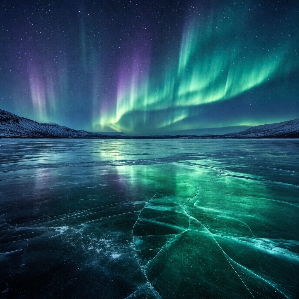 Preview for Aurora Reflected Ice Stock Background
