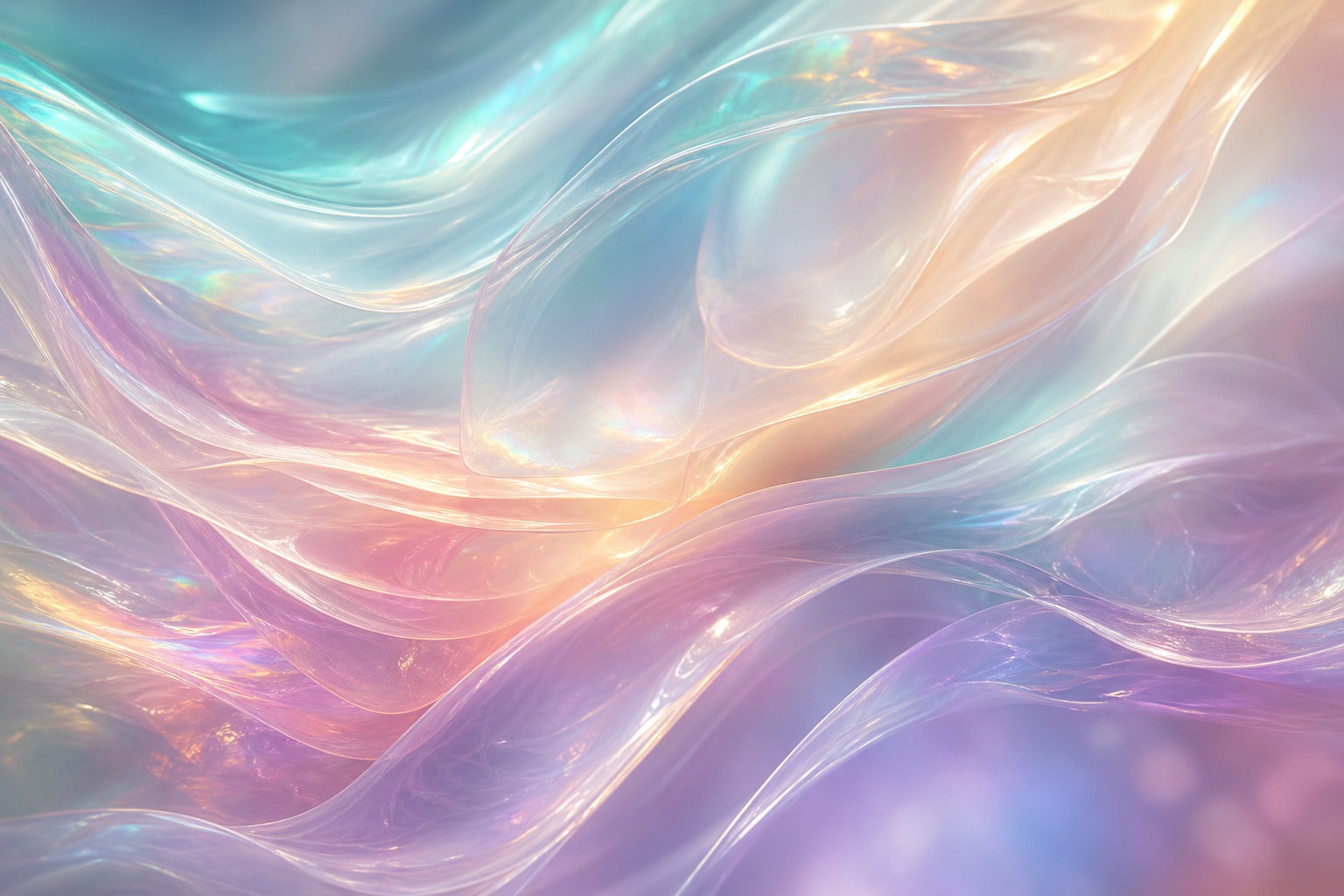 Soft iridescent abstract waves with frosted glass blur and pastel gradients