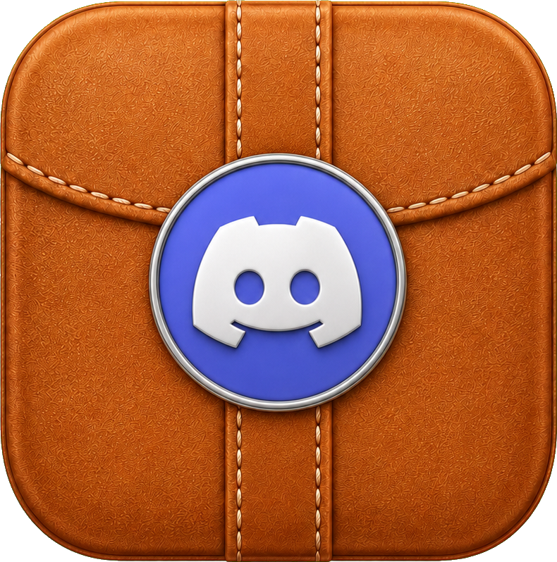 Caramel leather app icon sticker with a blue chat logo on the front