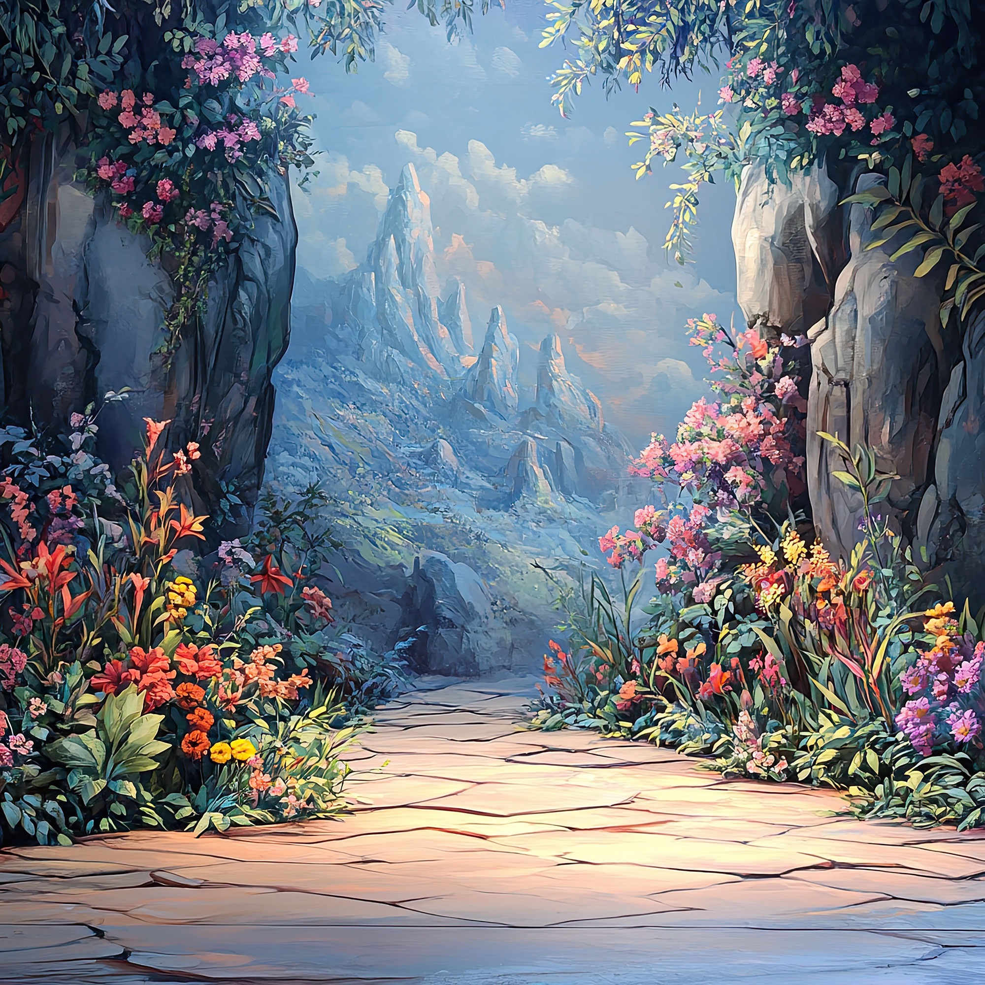 Preview for Serene-pathway-blooming-garden-nature-backdrop-background-fd76c