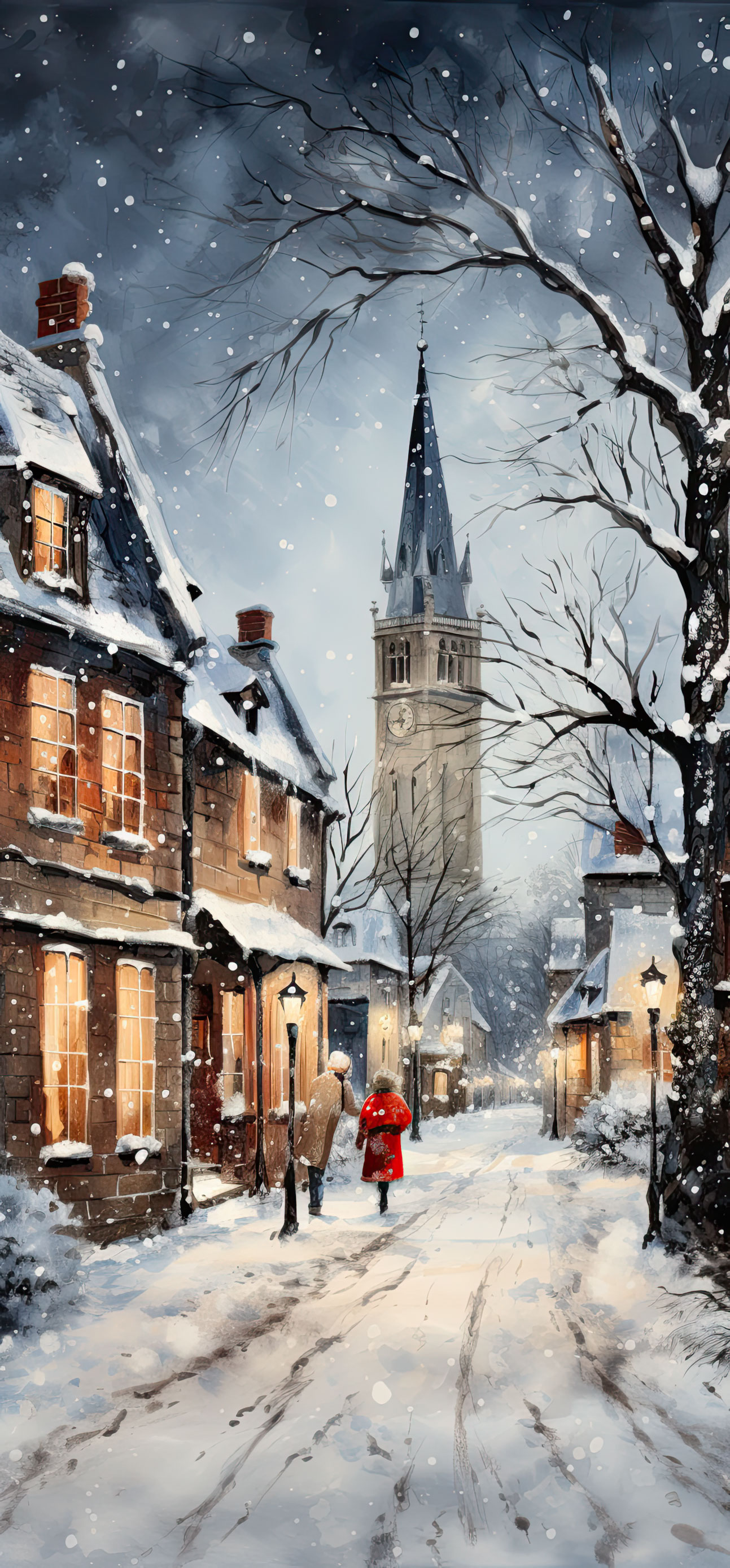 Preview for Snowy-village-street-scene-christmas-phone-background-a6755
