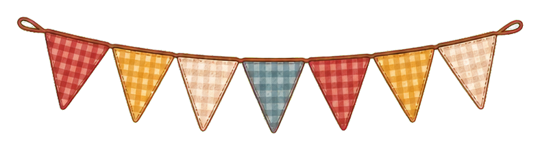 String of small gingham pennant flags in warm autumn colors