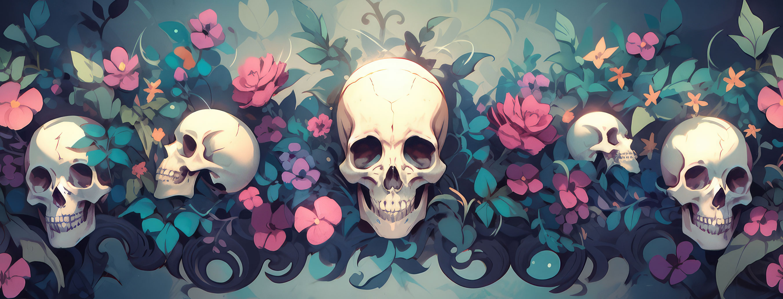 Preview for Skulls-and-floral-arrangement-halloween-cover-background-776aa