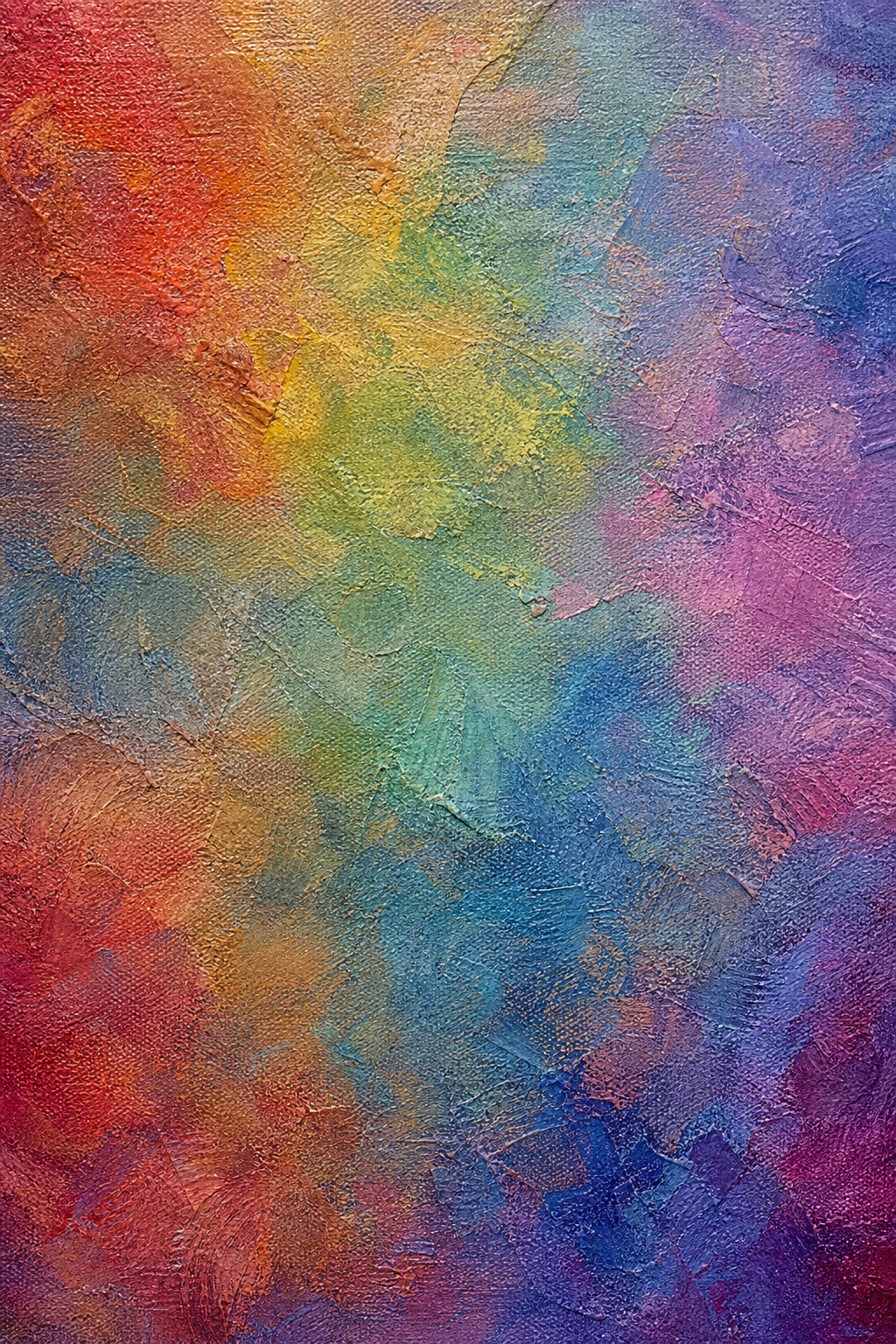 Muted rainbow abstract paint texture with layered canvas-like brushstrokes