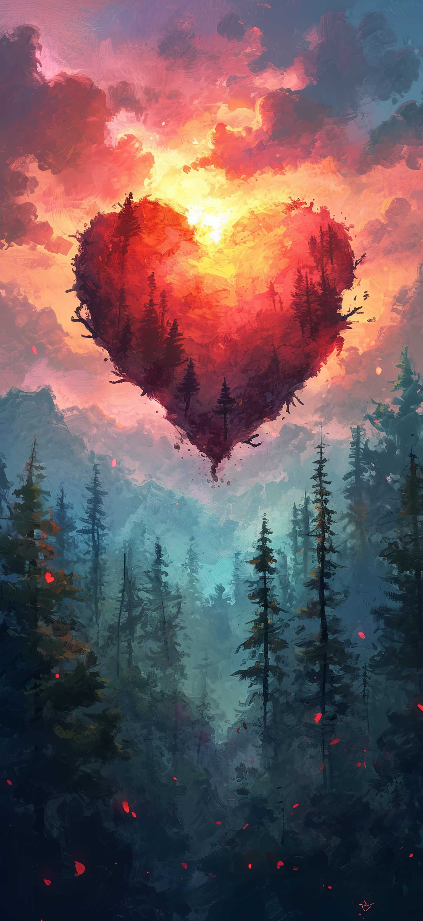 Preview for Heart-shaped-forest-sunset-heart-phone-background-d3063