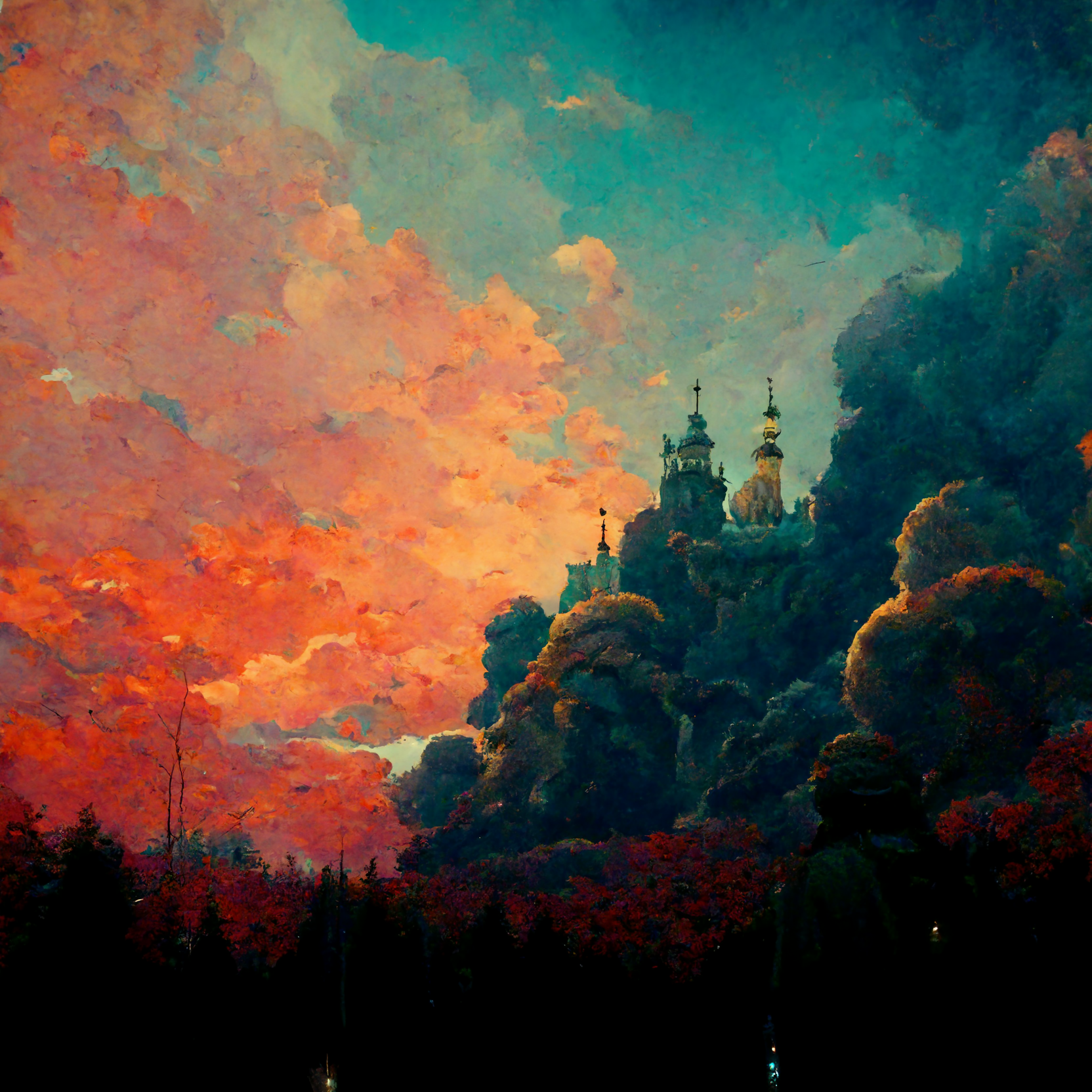 Preview for Mystical-castle-sunset-art-ai-images-background-6abbe