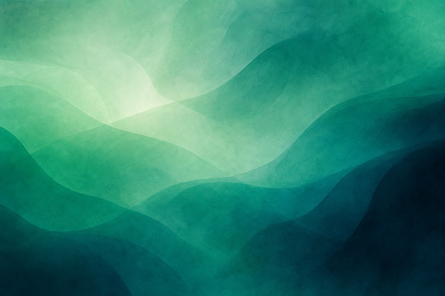 Abstract emerald teal gradient with folded layered planes and soft light shapes