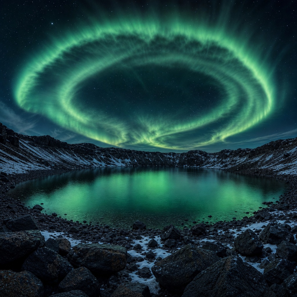 Preview for Aurora Night Crater Lake Background