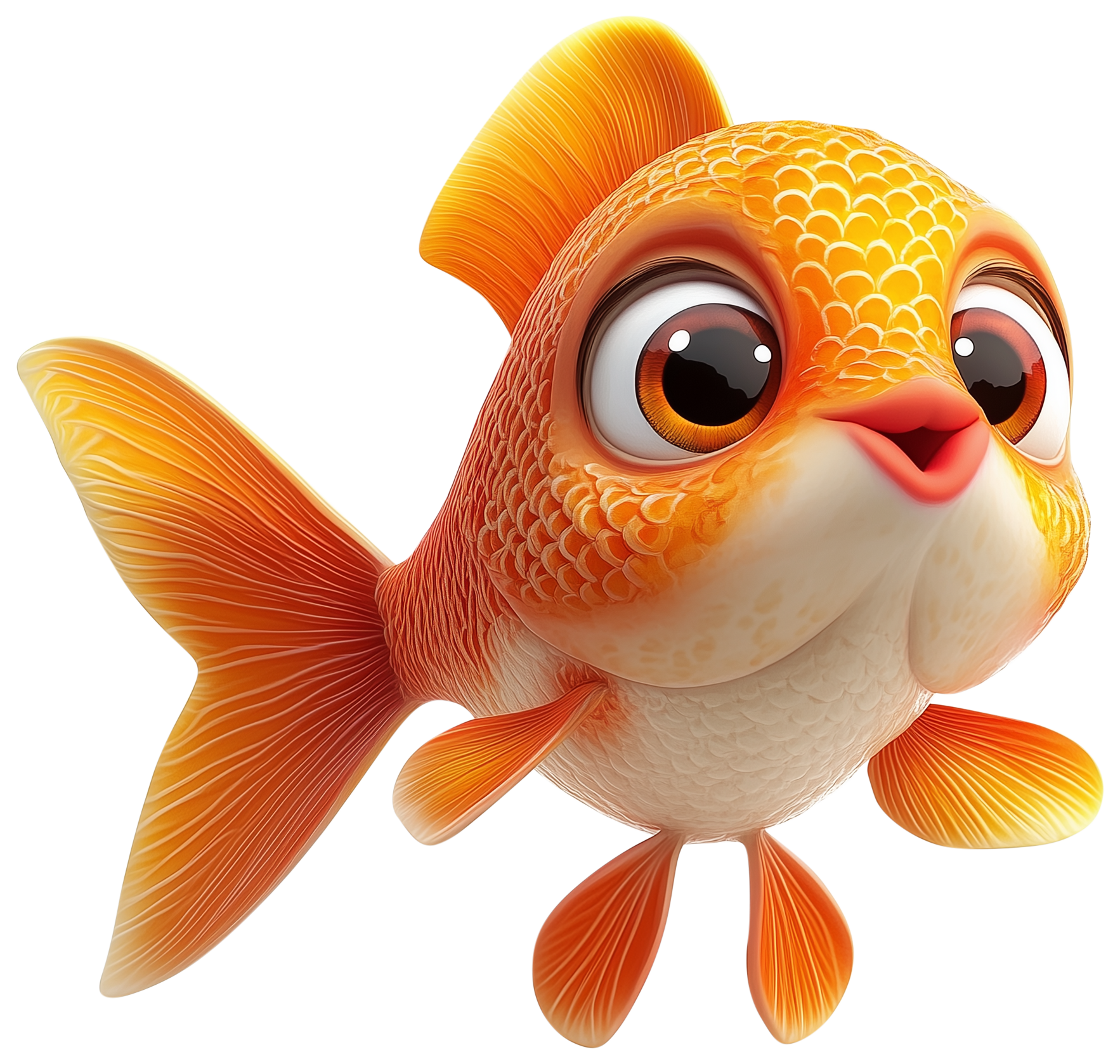 Cute orange goldfish sticker with big eyes and a rounded cartoon body
