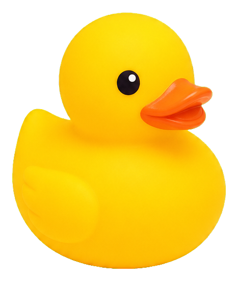 Yellow rubber duck with orange beak and a pop-art inspired style