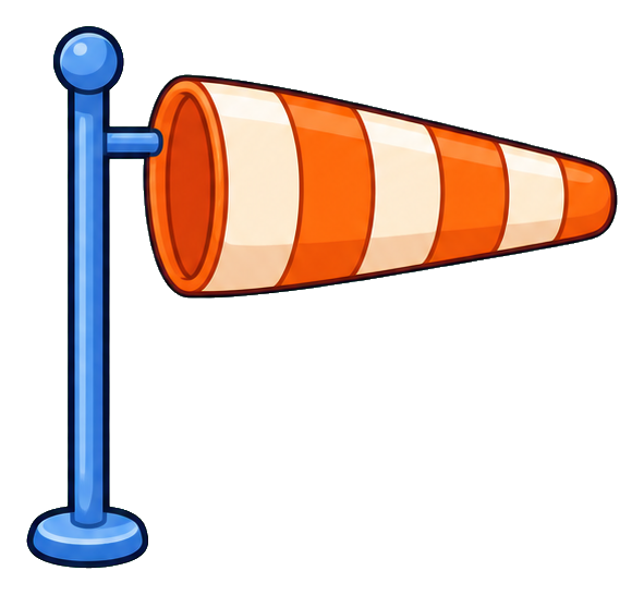 Blue windsock icon with an orange and white striped windsock