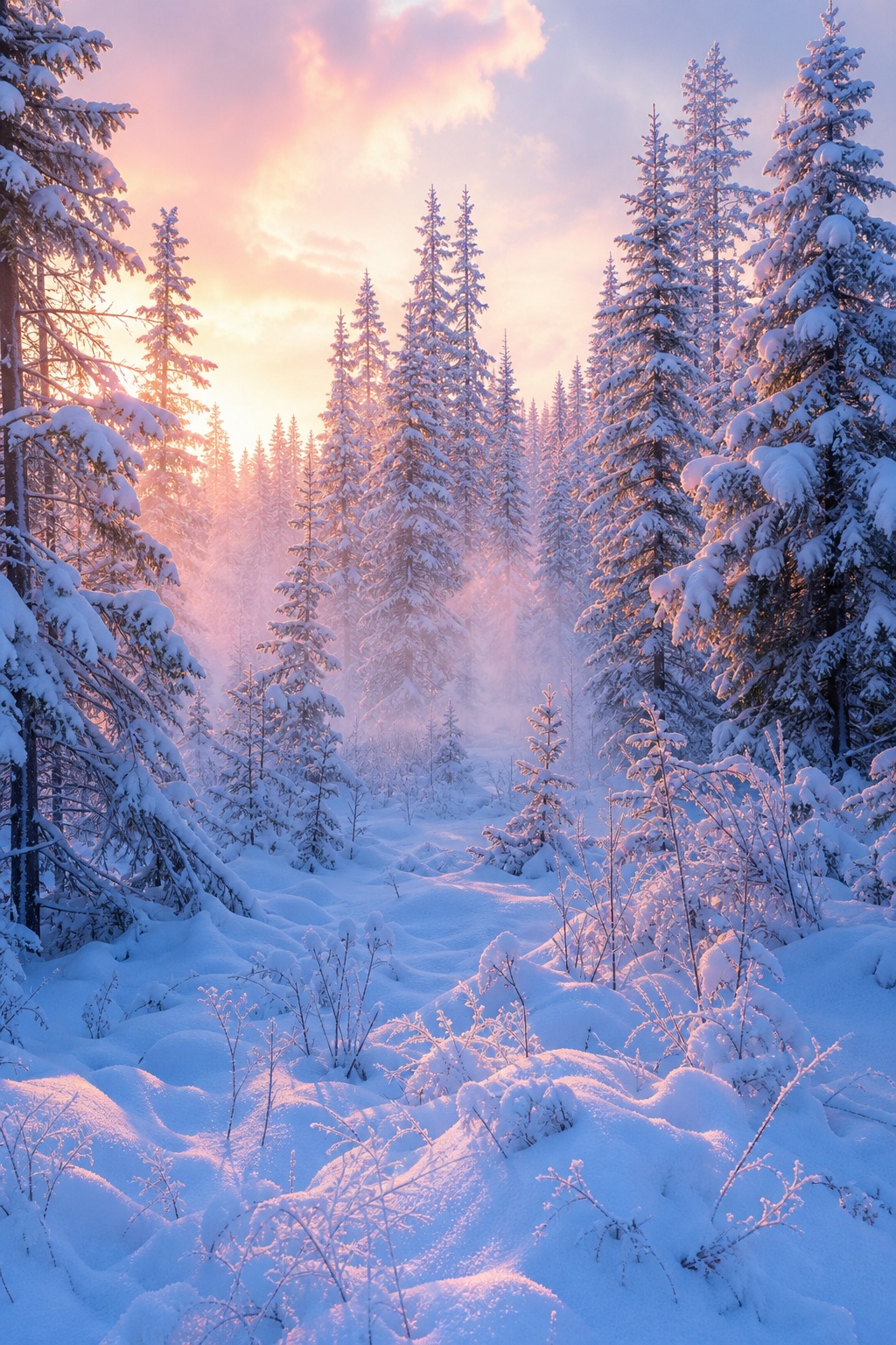 Preview for Pink Dawn Snow Woods Background