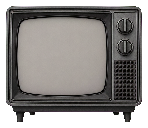 Vintage retro television with knobs and a blank gray screen