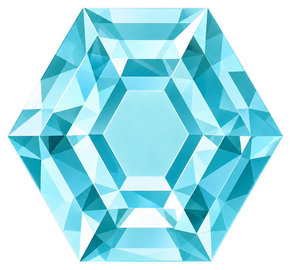 Faceted aquamarine hexagon gemstone sticker with a light blue crystal look