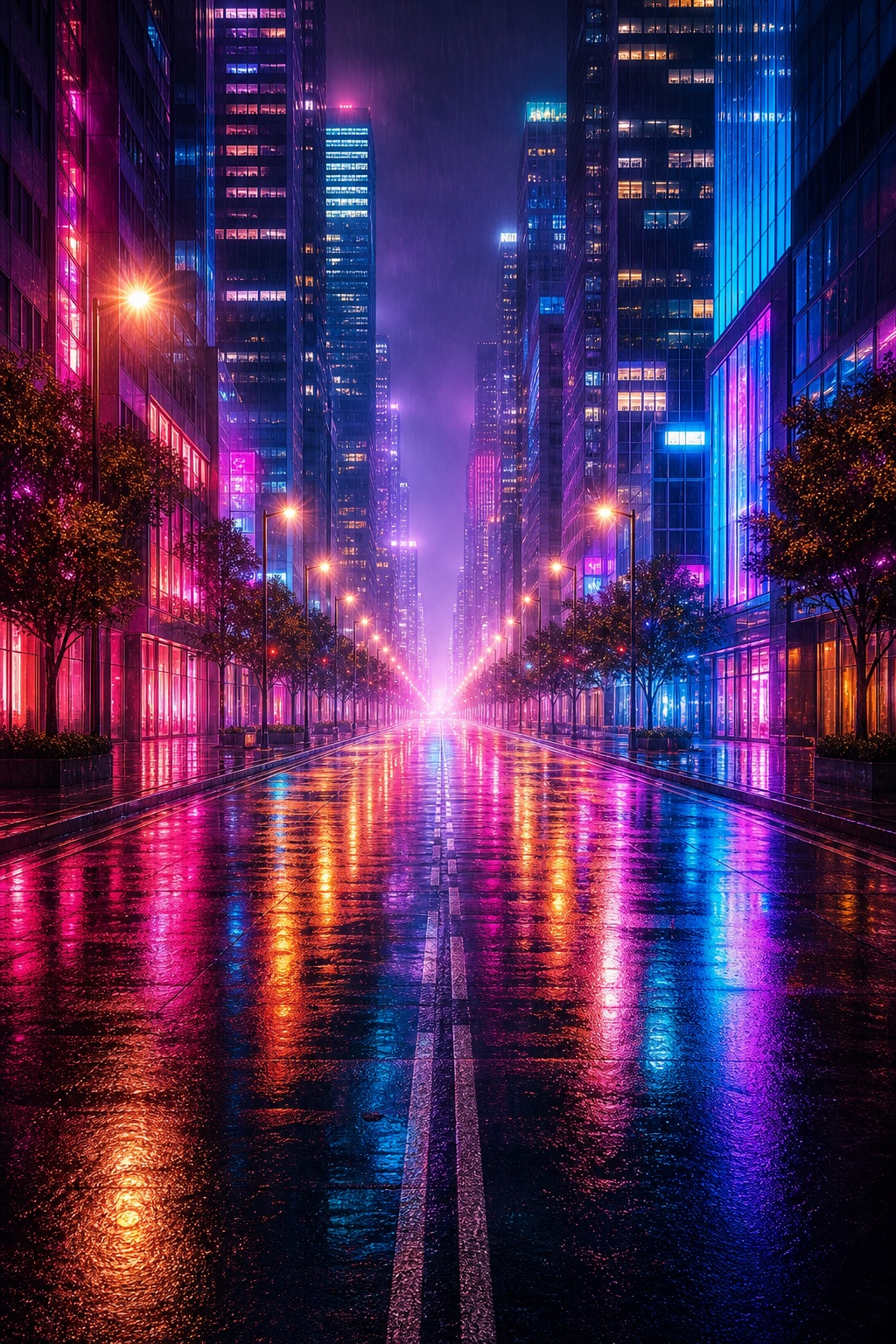 Preview for Neon Rainy City Street Background
