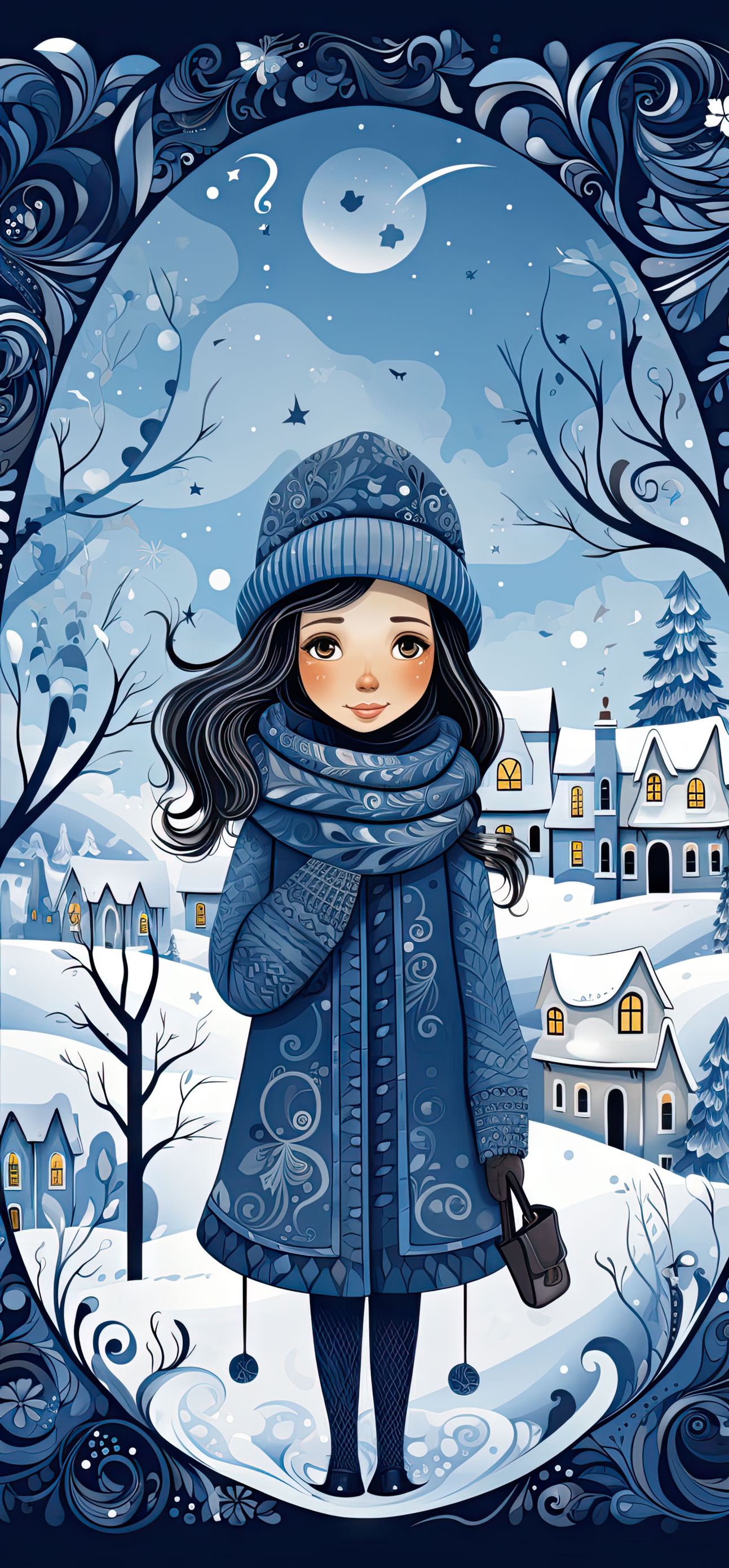 Preview for Winter-wonderland-cartoon-scene-christmas-phone-background-79d8b