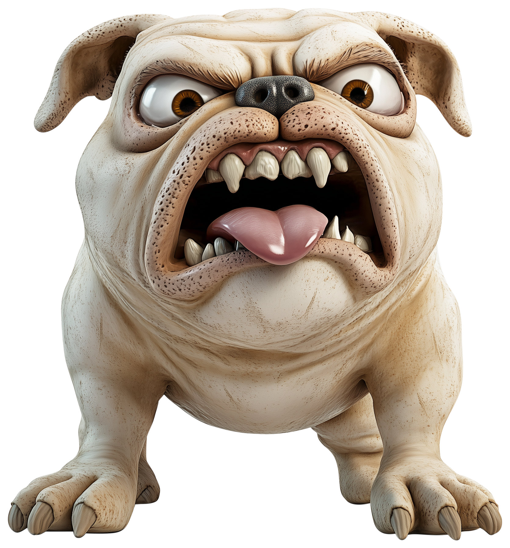 3D angry bulldog sticker with open mouth and bared teeth