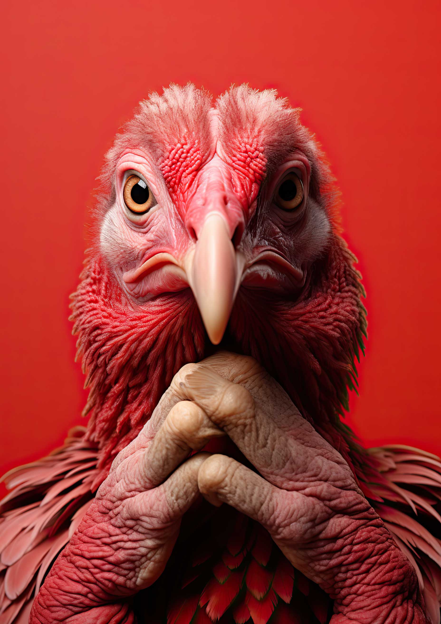 Preview for Pensive-chicken-portrait-red-ai-animal-background-a4091