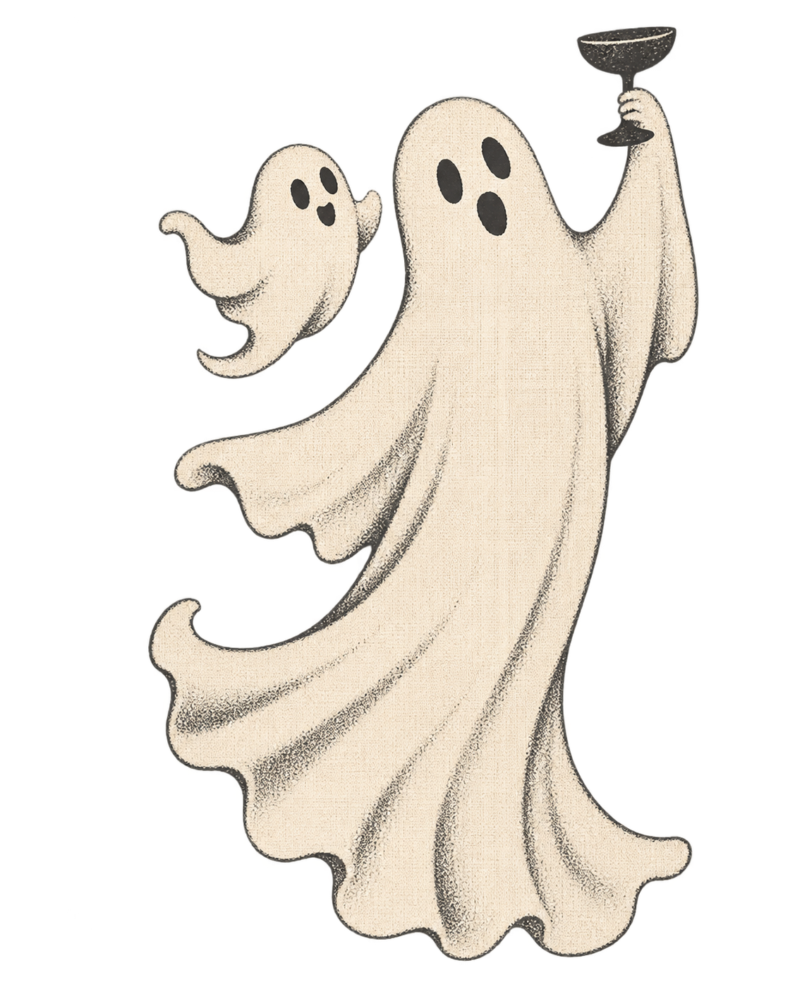 Preview for Flowing Ivory Linen Ghost Holding A Coupe Cocktail