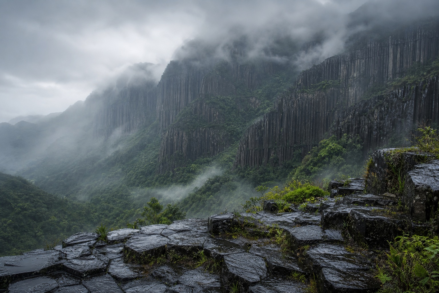 Preview for Rainy Basalt Mountain Landscape Background