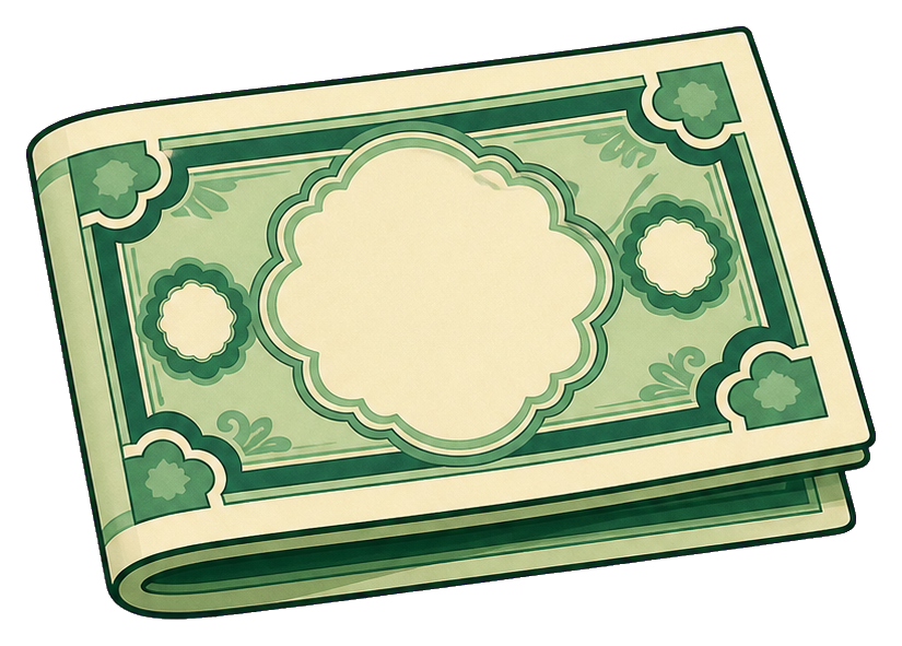 A folded stack of green money illustrated as a sticker graphic