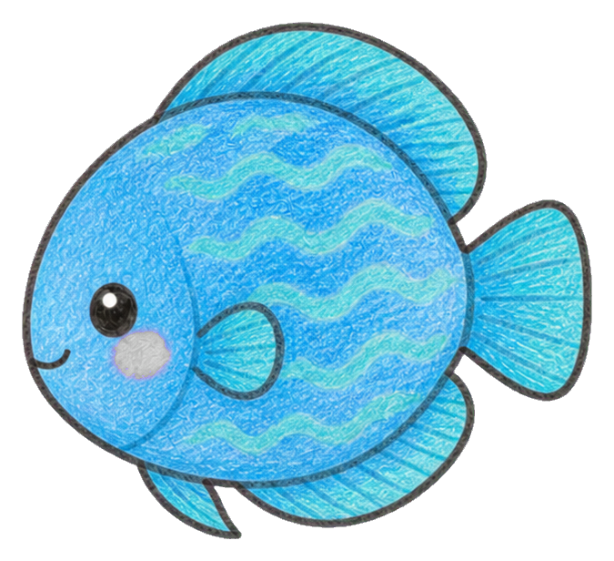 Cute blue discus fish sticker with round body and small fins