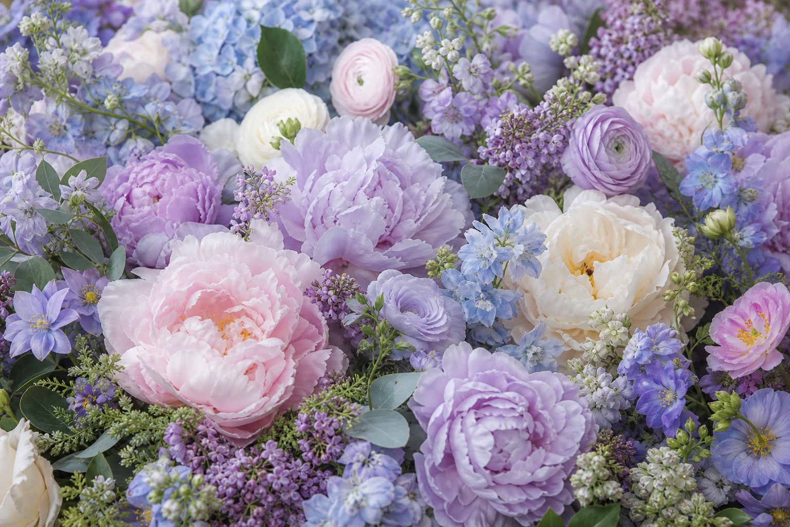 Preview for Lavender Blue Peony Cloud Wedding Background
