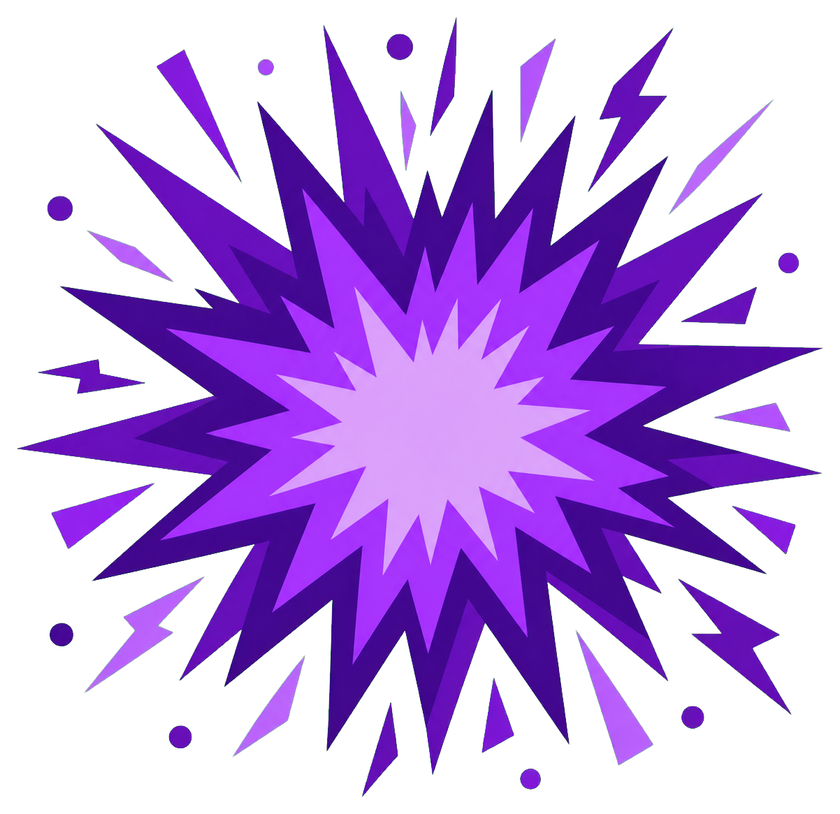Purple spiky action burst sticker with a light center and dark outline