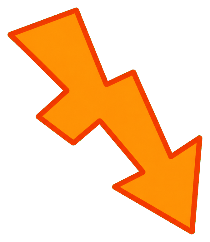 Orange dimensional geometric arrow pointing down and right