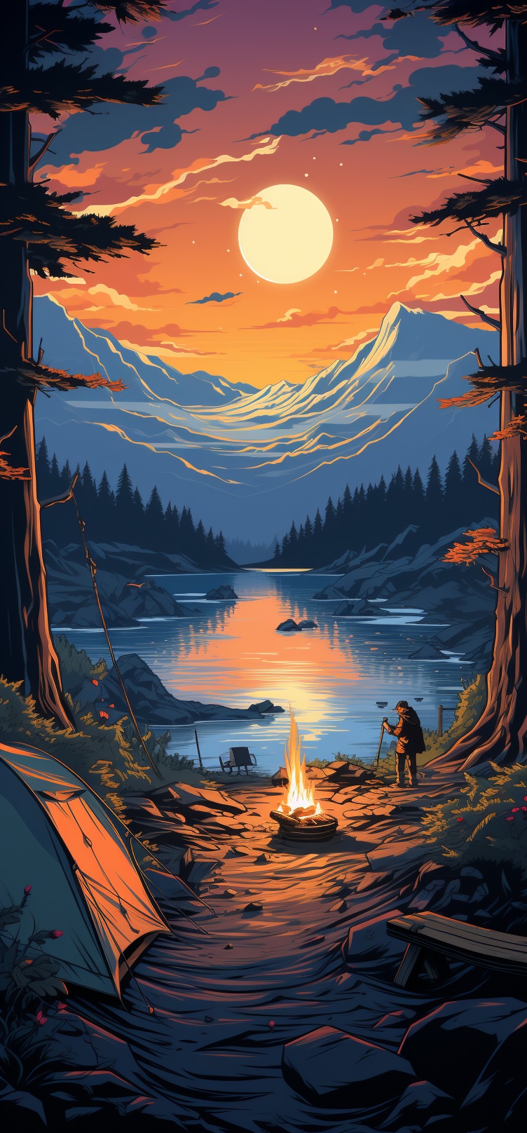 Preview for Camping Sunset Background Illustration