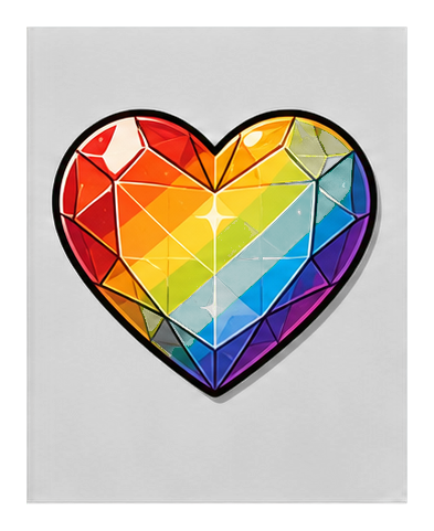 Faceted rainbow heart shaped like a gem on a dark background.