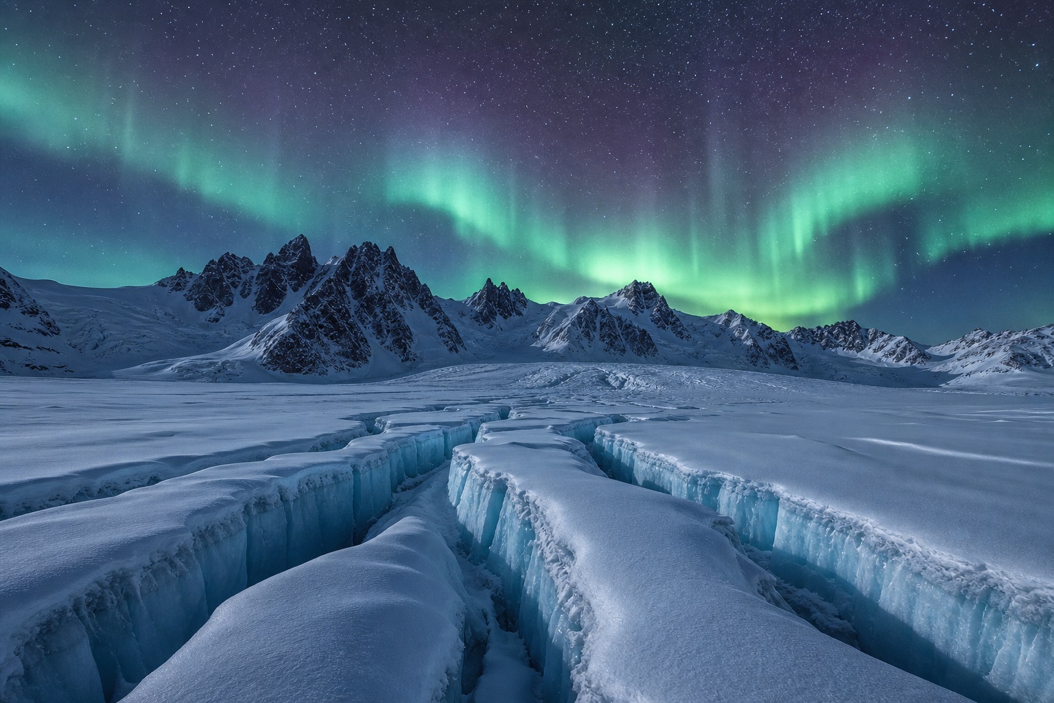 Preview for Aurora Night Crevassed Snowfield Background