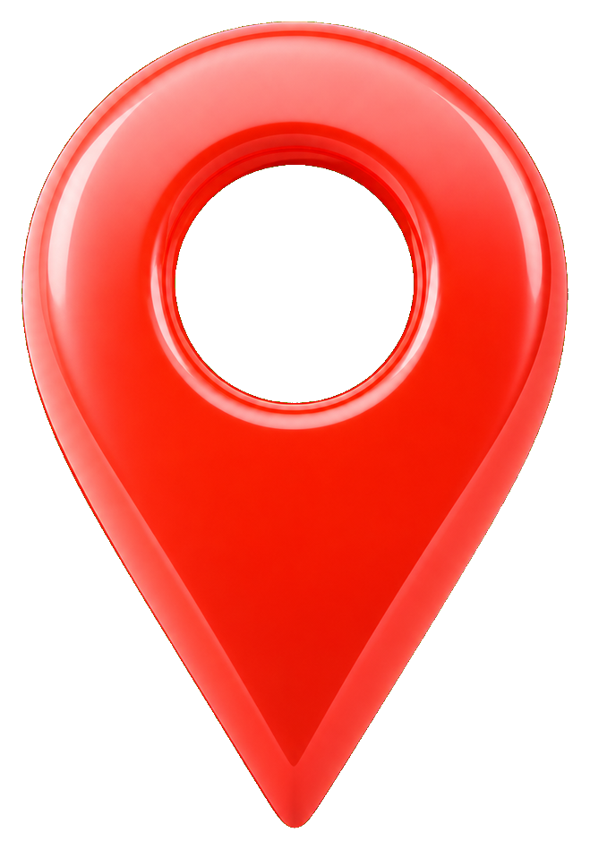 Glossy red map pin with a circular center cutout and pointed bottom