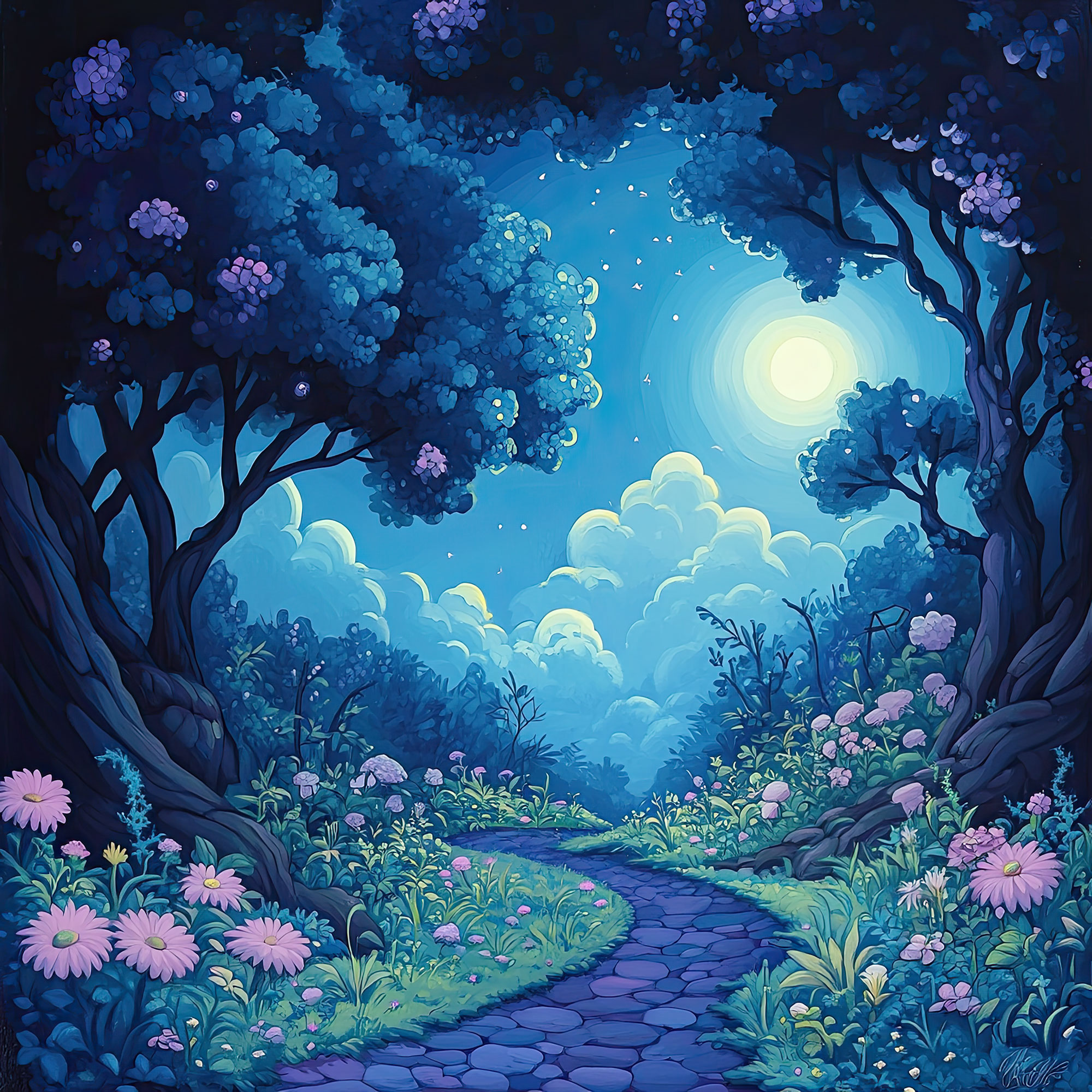 Preview for Enchanted-moonlit-forest-path-nature-backdrop-background-d1fb2