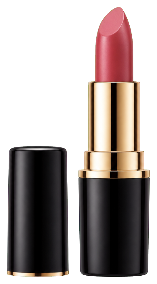 Blank lipstick tube with black and gold casing and pink lipstick tip