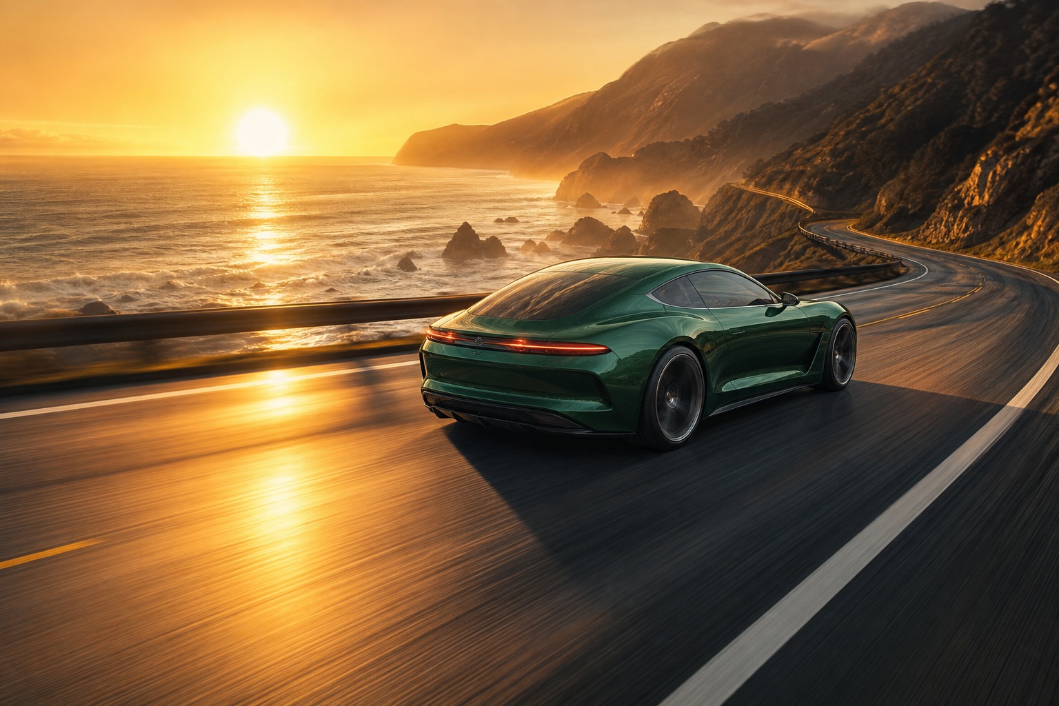 Preview for Futuristic Sports Car Sunset Coastal Background