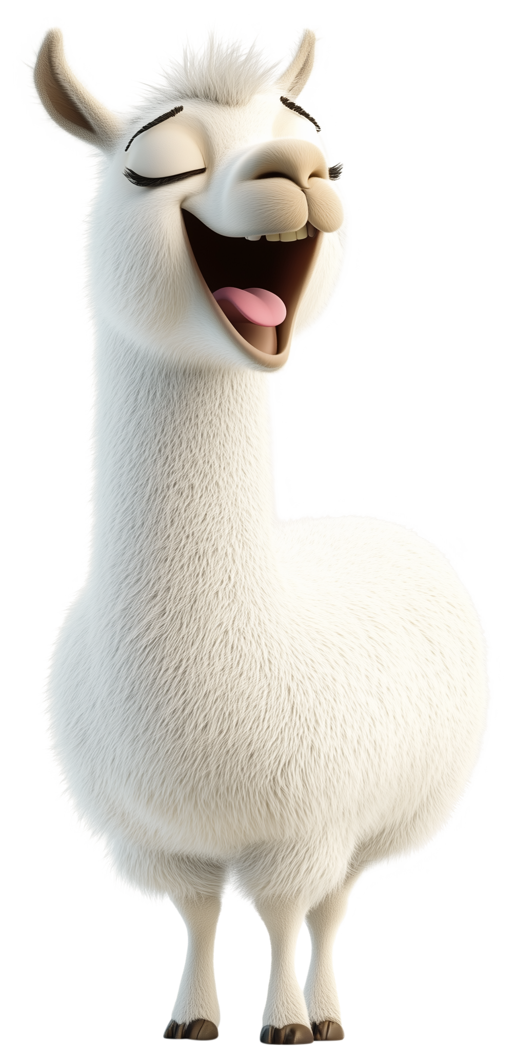 Cute white llama emoji sticker with closed eyes and open mouth