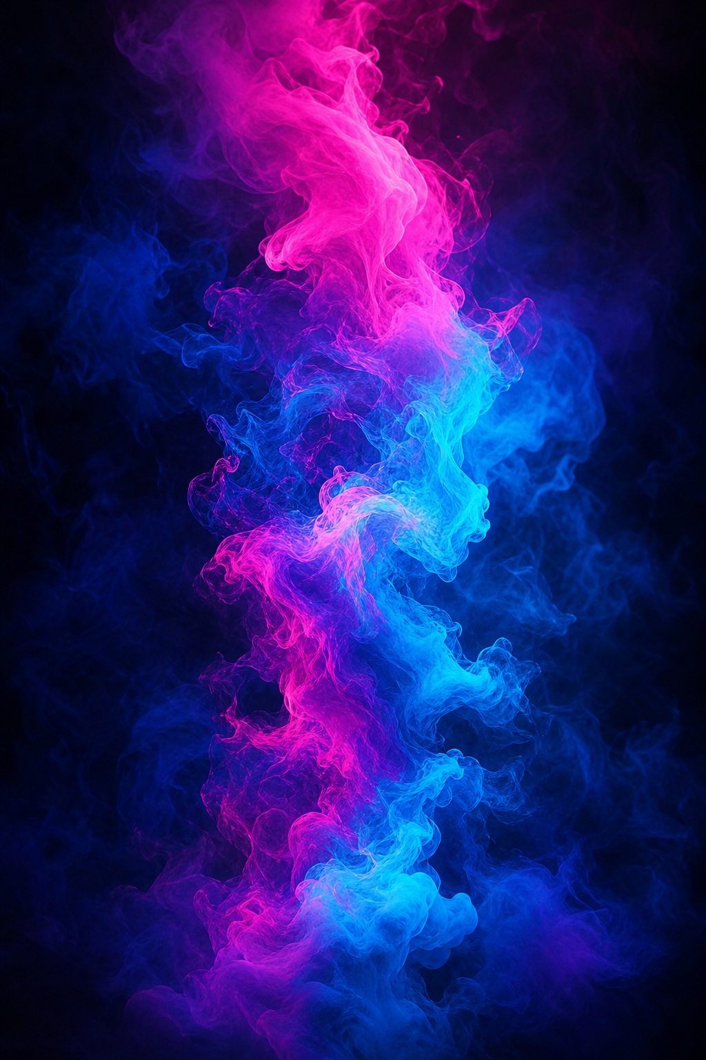 Vertical magenta and blue neon vapor clouds rising on a dark background