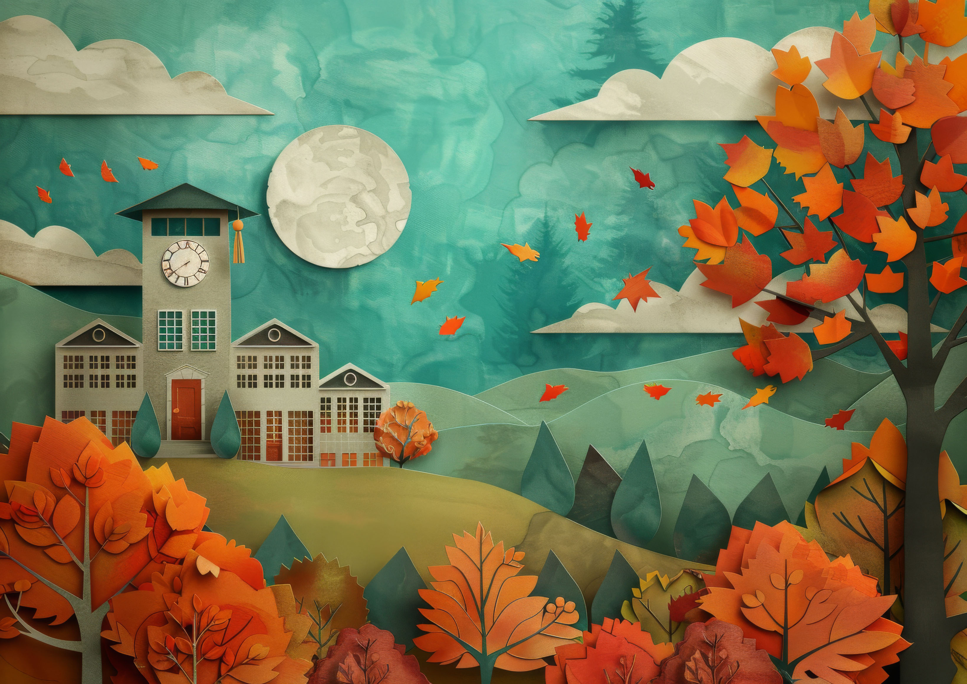 Preview for Autumn-clock-tower-paper-art-graduation-background-98221
