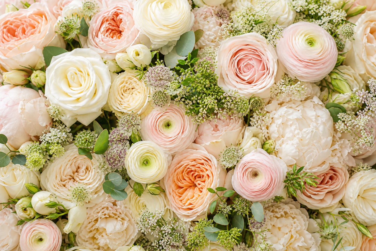 Preview for Ivory Blush Ranunculus And Rose Background