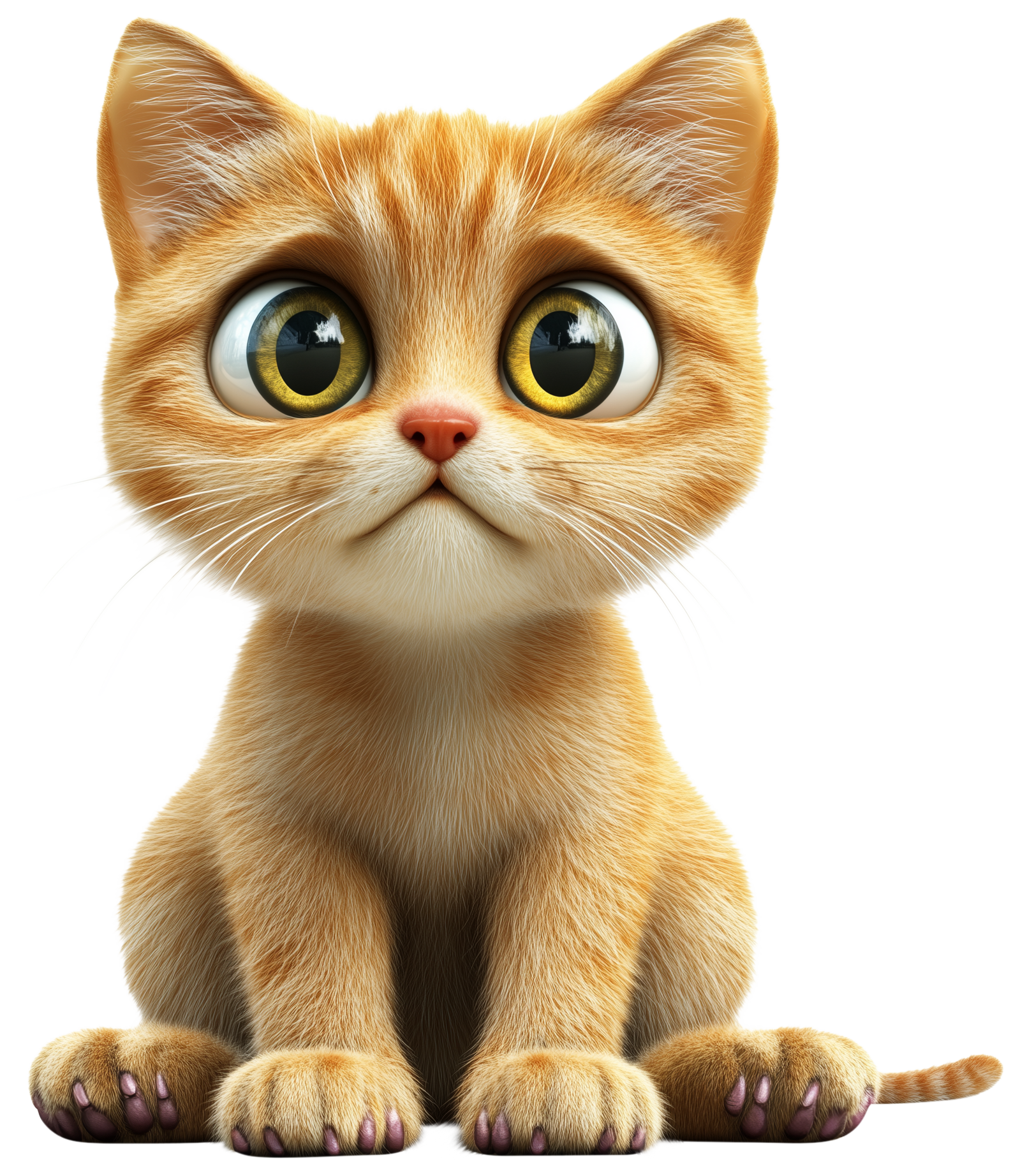 Cute orange cartoon cat with big eyes sitting front-facing.
