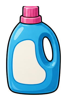 Blue blank detergent bottle with pink cap and white label area