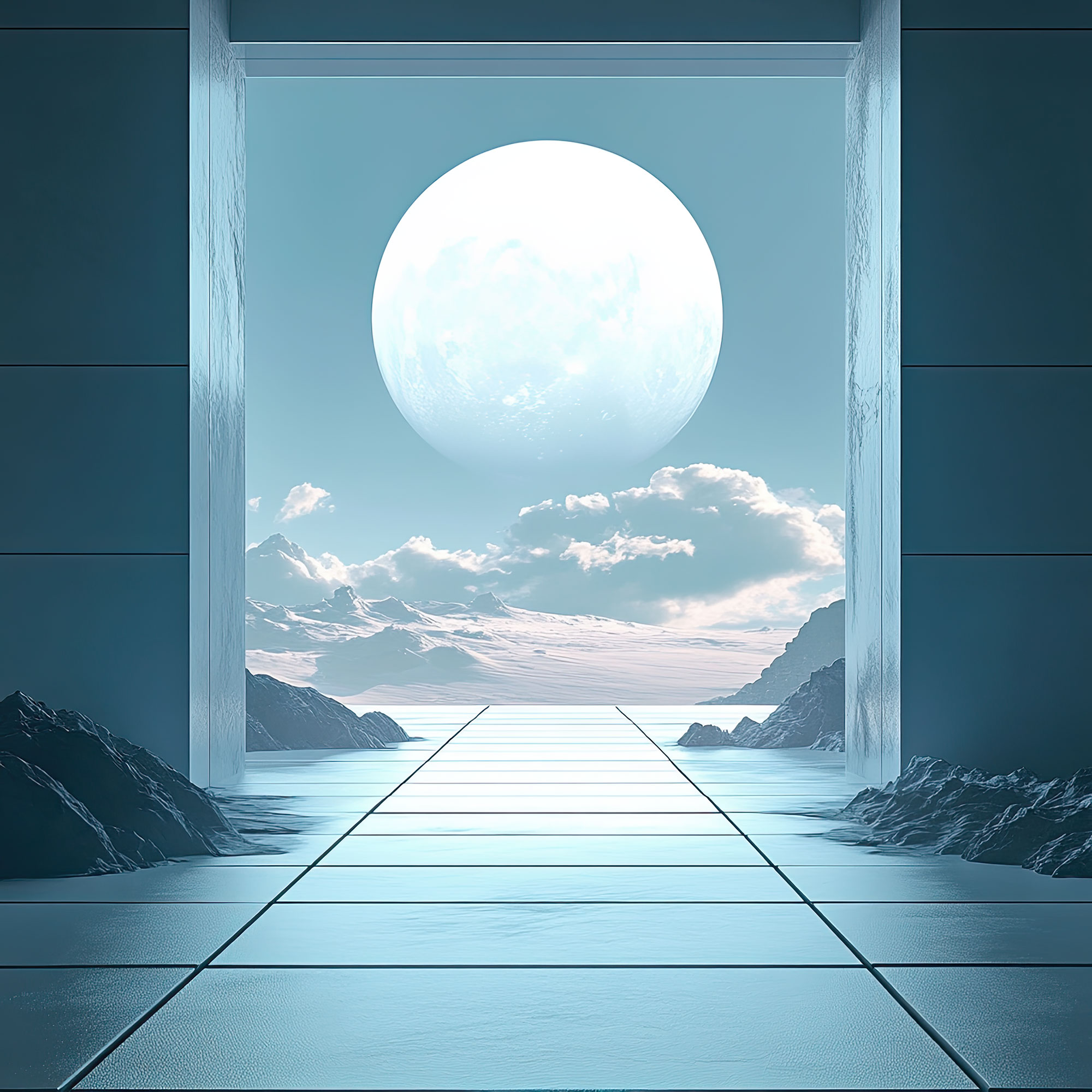 Preview for Serene-landscape-through-modern-doorway-sci-fi-backdrop-backgrou-58761