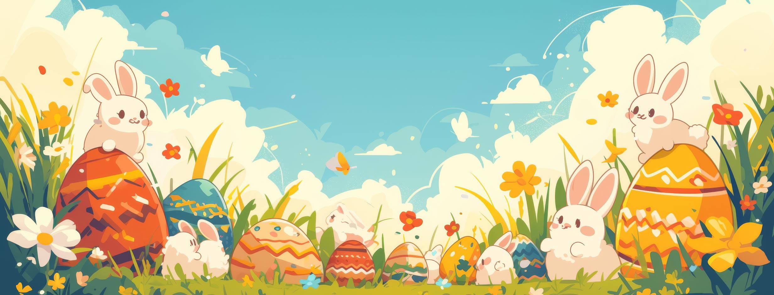 Preview for Easter-bunnies-eggs-spring-easter-facebook-background-ebdd8