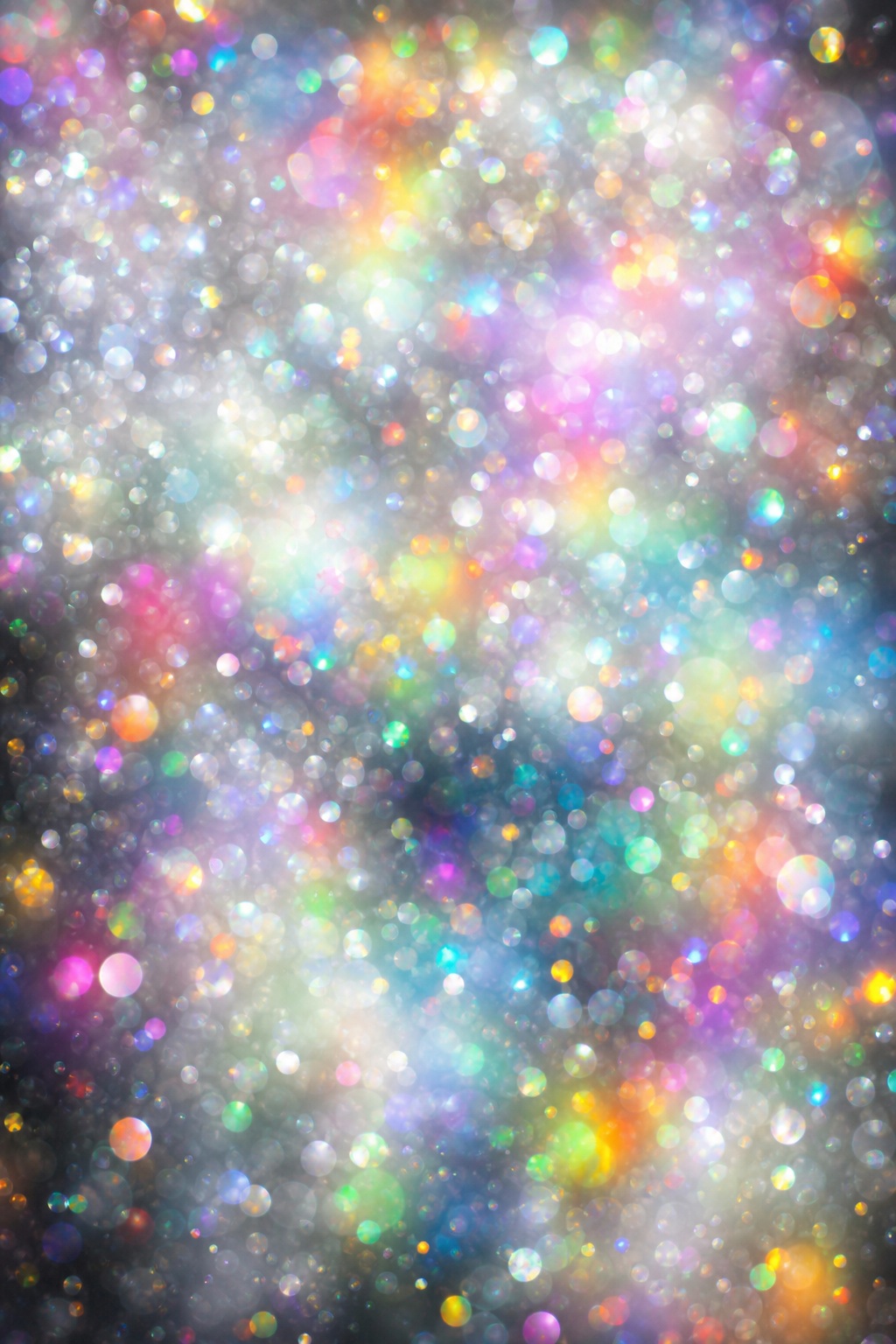 Soft silver rainbow bokeh lights with colorful glowing dots and diffuse light texture