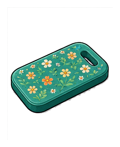 Green garden kneeling pad with flower pattern and handle cutout