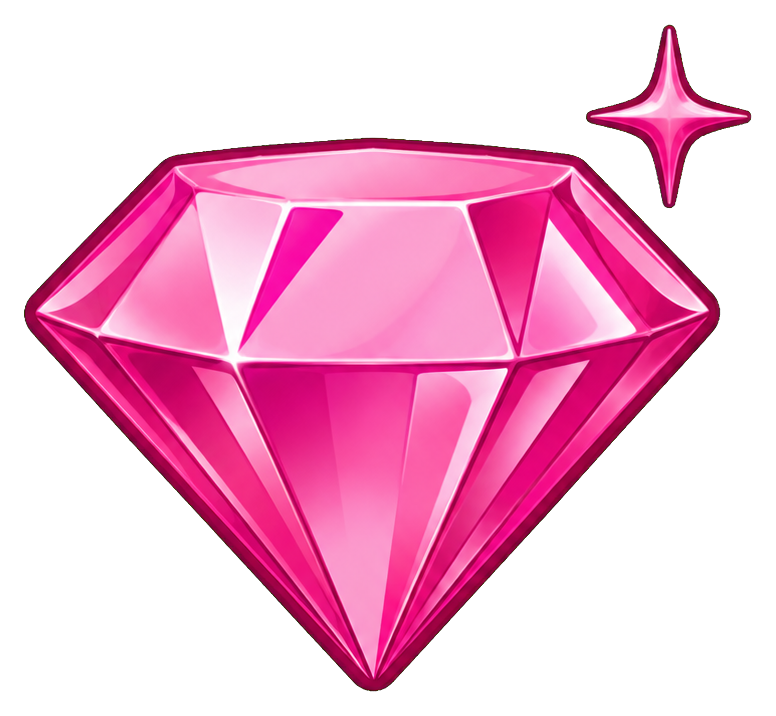 Pink faceted diamond gem with a small sparkle above it