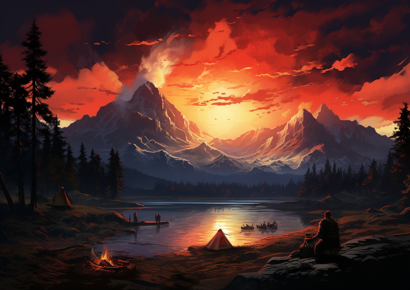 Preview for Camping Mountain Lake Background