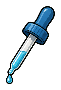 Blue medicine dropper with a small drop of liquid falling from the tip