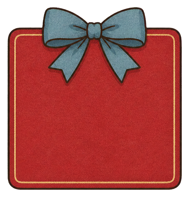 Blank cranberry red invitation card sticker with a blue bow on top